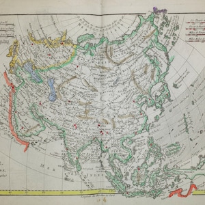 L'Asie (Asia: Rusia, India, Irán, Arabia Saudita, China, Japón...) por Rigobert Bonne c. 1780