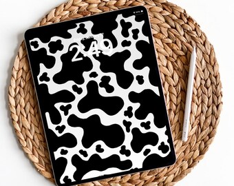 Sfondo per iPad con stampa di mucca occidentale / Sfondo per tablet / Western / Schermata di blocco della schermata iniziale minimalista / Download immediato