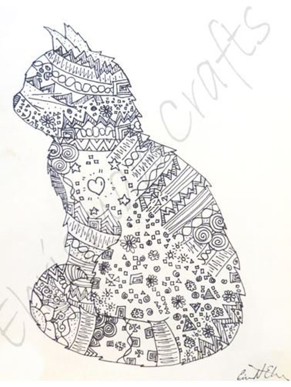 Long Haired Cat Zentangle Coloring Page Etsy