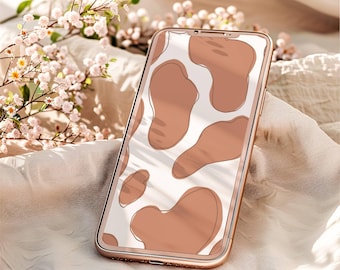 Whimsical western Brown Cow Print Iphone Wallpaper / Sfondo Android / Western / Schermata iniziale minimalista Blocco schermo / Download immediato