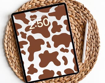 Sfondo per iPad con stampa di mucca marrone occidentale / Sfondo per tablet / Western / Schermata di blocco minimalista della schermata iniziale / Download immediato