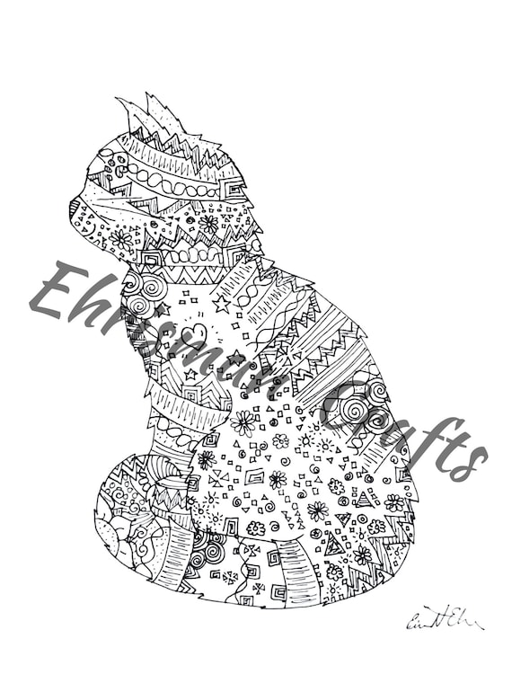 Long Haired Cat Zentangle Coloring Page - Etsy