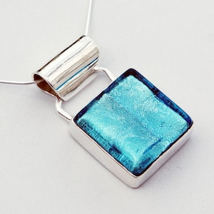 Venetian glass necklace blue stone necklace Murano glass jewellery silver square pendant aqua blue pendant 50th birthday gift for her mother