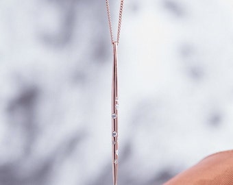 Star sign constellation pendant in sterling silver plated with rose gold & white crystals, Zodiac necklace, Pave crystal long spike pendant