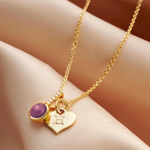 Collar de amatista auténtica con diamantes en oro vermeil de 18 quilates, piedra de nacimiento de febrero, collar para el 40.º cumpleaños, regalo para el 16.º cumpleaños, collar para Piscis.