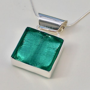 Handmade Genuine Murano Glass Emerald Green Square Pendant Necklace, 50th birthday gift idea, Venetian glass, 60th birthday gift for her image 1