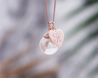 Rose gold pearl necklace bridesmaid necklace heart with letter necklace monogram charm necklace bridesmaids necklaces gift for bridesmaid