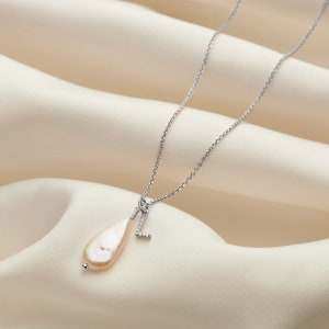 Real diamond letter necklace with freshwater pearl teardrop in silver, 50th birthday gift for women, Customised bridesmaid initial necklace
