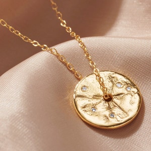 Diamond birthstone pendant in 18 ct gold vermeil, April birthday spinner disc necklace, Real diamond gem stone charm necklace, 30th birthday