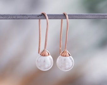 Rose Gold Vermeil Pearl Earrings Ivory pearl Earrings Swarovski Pearl Drop Earrings for Bride Be My Bridesmaid Earrings Bridesmaid Pearls