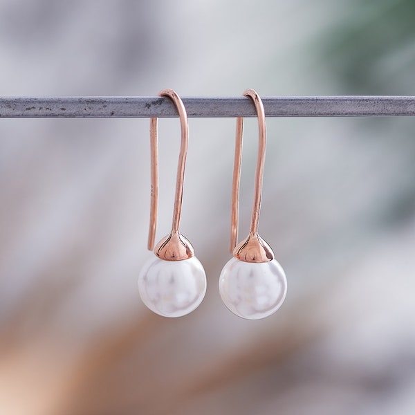 Rose Gold Vermeil Pearl Earrings Ivory pearl Earrings Swarovski Pearl Drop Earrings for Bride Be My Bridesmaid Earrings Bridesmaid Pearls