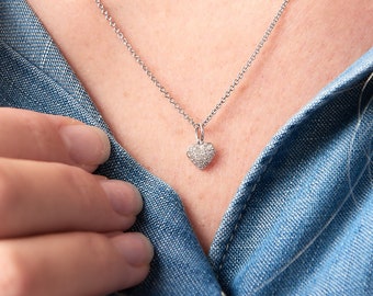 Real diamond necklace for her - customised diamond necklace - tiny diamond necklace - heart shaped genuine small diamond pendant