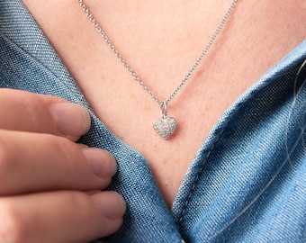 Real diamond necklace for her - customised diamond necklace - tiny diamond necklace - heart shaped genuine small diamond pendant