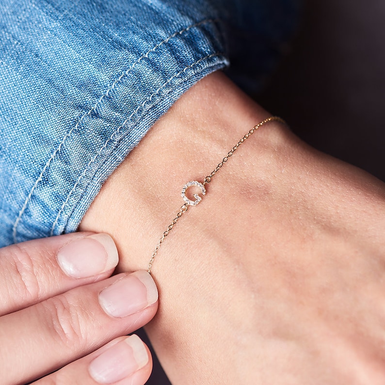 Natural Diamond Letter Bracelet Diamond initial bracelet Yellow Gold Letter 18k Gold Plated Letter Bracelet Dainty Diamond Initial