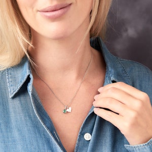 Real semi precious birthstone necklace with diamonds with personalised initial heart charm in sterling silver image 2