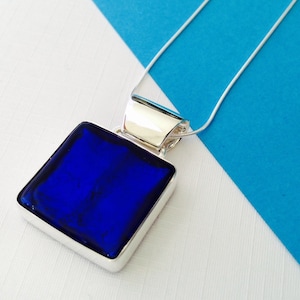 Silver Square Pendant - Murano Glass and Sterling Silver, Cobalt Blue Pendant, Handmade Pendant, Venetian Glass Jewellery