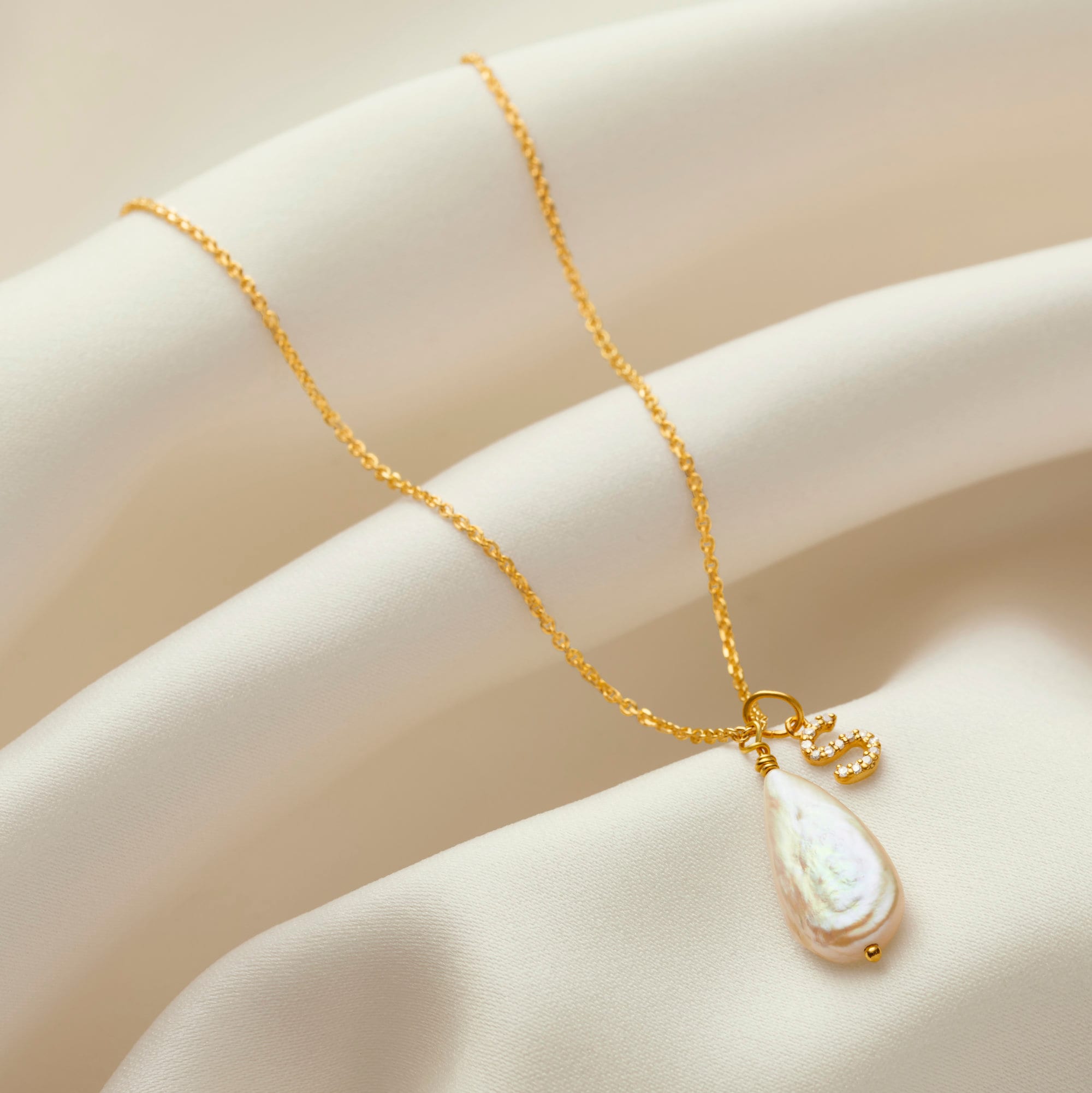 Diamond Initial Necklace in 18 Carat Gold Vermeil, Real Diamond Letter  Pendant With Freshwater Pearl, Dainty Gold Initial, 30th Birthday - Etsy