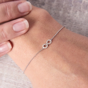 Infinity diamond bracelet in silver personalised with real tiny heart initial or number charms image 2
