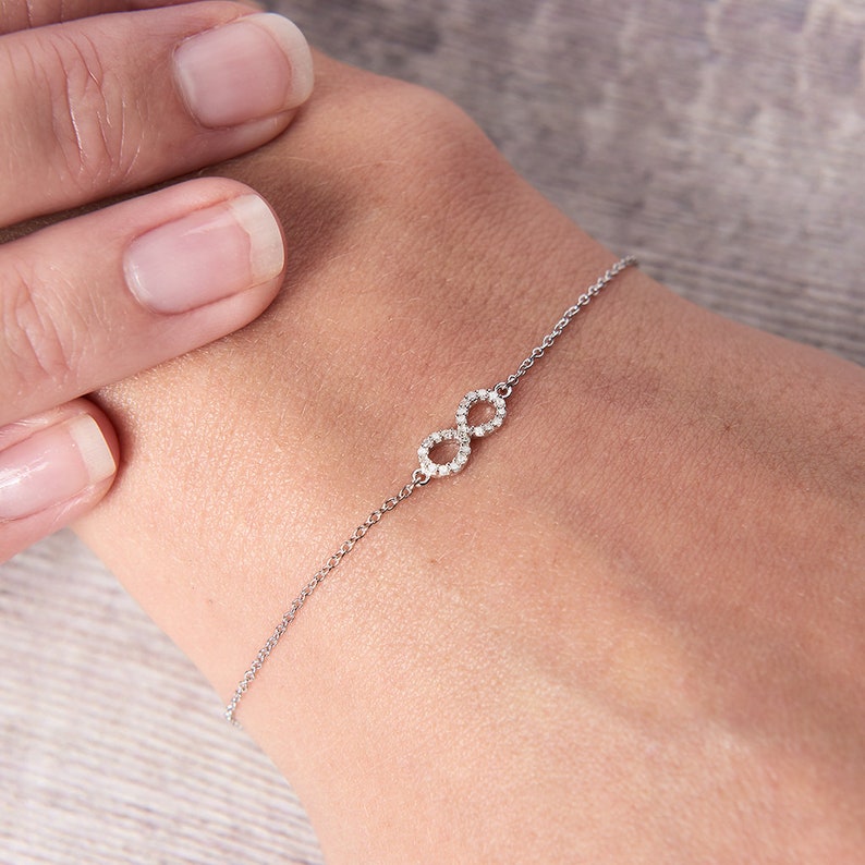 Infinity diamond bracelet in silver personalised with real tiny heart initial or number charms image 2