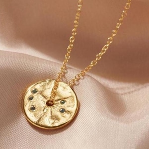 Emerald birthstone pendant in 18 carat gold plated sterling silver, May birthday coin necklace, Real emerald spinner disc, 40th birthday her Alexandrite (June)