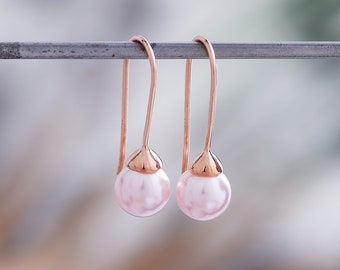 Blush Pink Pearl Earrings for Bridesmaids Rose Gold Earrings for 30th Birthday Light Pink Pearl Pink Bridal Earrings Swarovski Pearl Drop