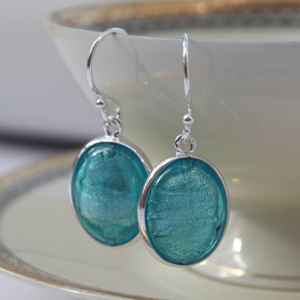 Boucles d'oreilles bleues, cadeau pour elle, boucles d'oreilles en verre de Murano, bijoux turquoise, quelque chose de bleu, mariage bleu, cadeau de meilleur ami, cadeau du 40e anniversaire