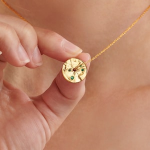Emerald birthstone pendant in 18 carat gold plated sterling silver, May birthday coin necklace, Real emerald spinner disc, 40th birthday her image 2