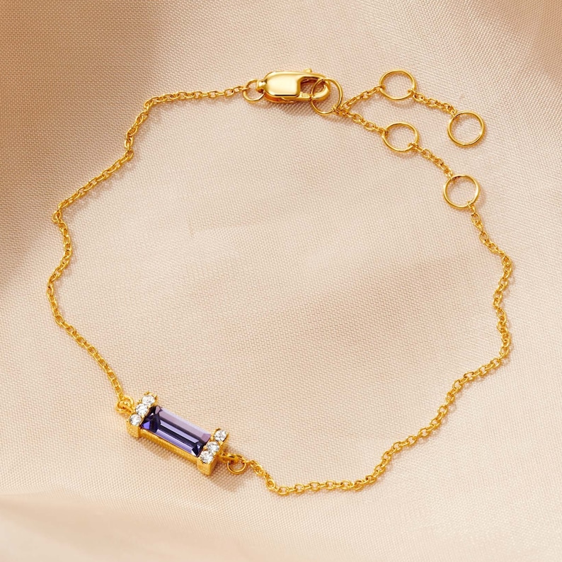Tanzanite bracelet in gold vermeil, Dainty birthstone bracelet for December birthday, 18th birthday bracelet, Purple gemstone bracelet image 1