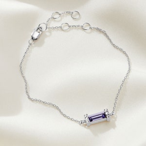 Tanzanite bracelet, Sterling silver baguette bracelet, December birthstone bracelet, 30th birthday gift, 18th birthday bracelet, purple gem image 2