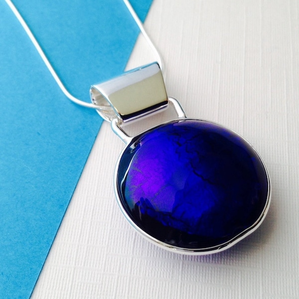 Circle Pendant Necklace, Cobalt Blue, Blue Glass Necklace, Murano Glass, Circle Necklace, Venetian Glass Pendant, Italian Glass, Venice