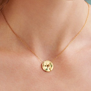 Emerald birthstone pendant in 18 carat gold plated sterling silver, May birthday coin necklace, Real emerald spinner disc, 40th birthday her image 5