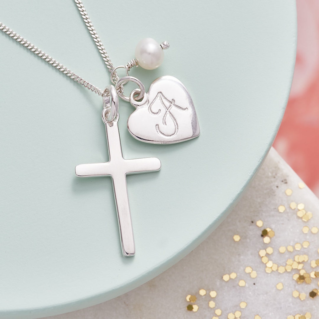 Birthstone Cross Necklace, Baptism Jewellery, Confirmation Gift, Christening Cross, First Holy