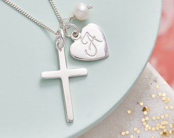 Birthstone cross necklace, Baptism Jewellery, Confirmation Gift, Christening Cross, First Holy Communion Gift, Necklace for Goddaughter
