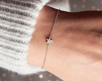 Personalised Real Diamond Tiny Silver Star Bracelet