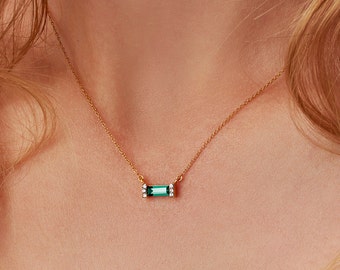 Emerald birthstone necklace in 18 carat gold vermeil, May birthday birth stone pendant, Bridesmaid Gift, Emerald Wedding Anniversary Gift
