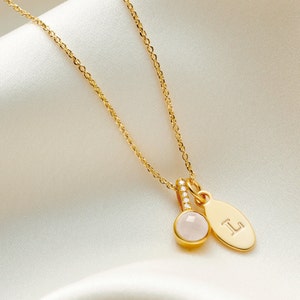 Colar de pedra de nascimento de cristal de rocha com diamantes e pingente de letra dourada, pingente de pedra de nascimento de abril, presente de aniversário de 30 anos, colar personalizado para madrinha de casamento