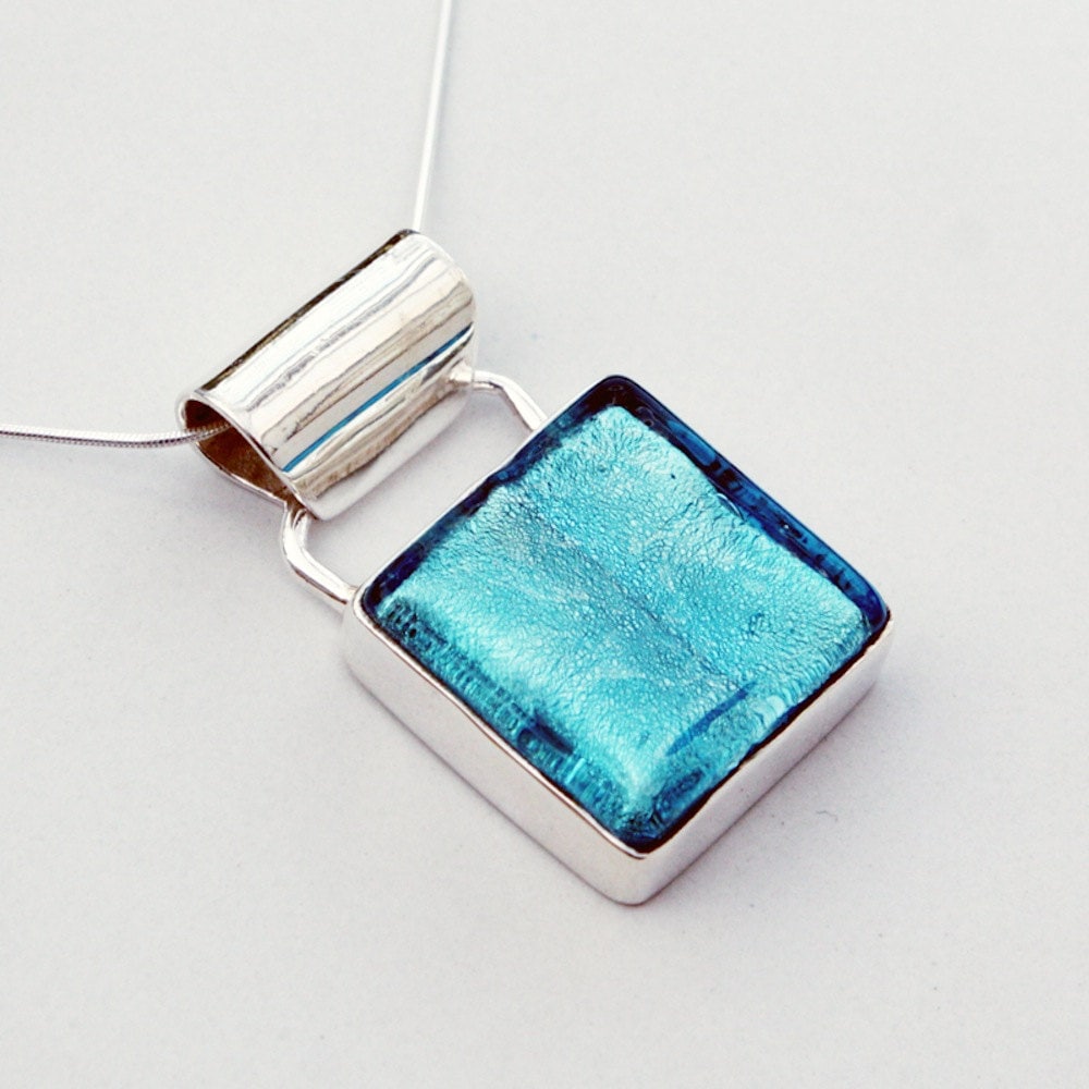 Venetian Glass Necklace Blue Stone Necklace Murano Glass Jewellery Silver  Square Pendant Aqua Blue Pendant 50th Birthday Gift for Her Mother - Etsy