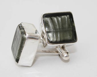 Murano Glass Cufflinks, Grey Cufflinks, Fathers Day Cufflinks, Grooms Cufflinks, Best Man Cufflinks