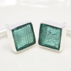 Murano Glass Cufflinks, Emerald Green Cufflinks, Venetian Glass and Silver Cufflinks, Wedding Anniversary Gift for Him, Cufflinks for Groom
