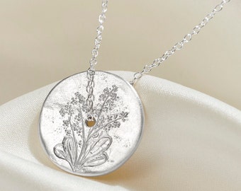 Collier Forget Me Not, collier fleur de naissance en argent sterling pour l'anniversaire de septembre, collier de fleurs sauvages, collier botanique