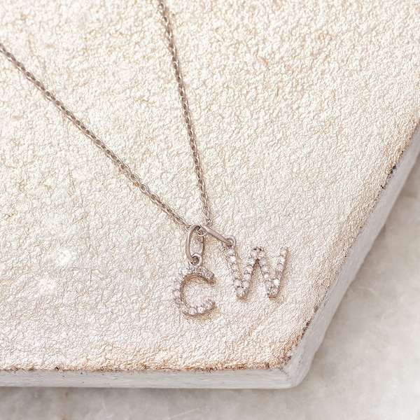 Diamond Two Letter Necklace, Two Initials Necklace, Two Letters Together, Couples Necklace, Twins Necklace, Diamond Double Letter Pendant