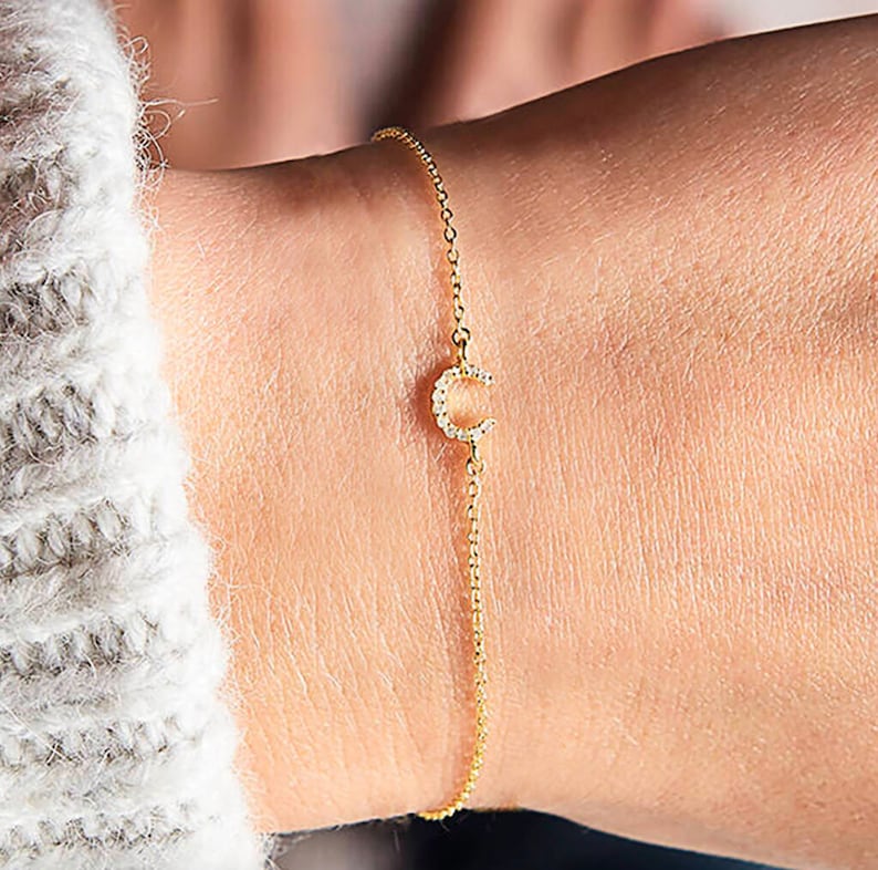Natural Diamond Letter Bracelet Diamond initial bracelet Yellow Gold Letter 18k Gold Plated Letter Bracelet Dainty Diamond Initial