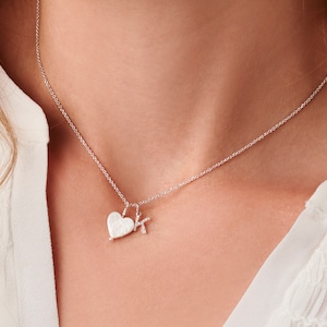 Diamond initial necklace with heart shaped freshwater pearl, Real diamond letter charm necklace, June birthstone, 21st birthday gift for her image 1