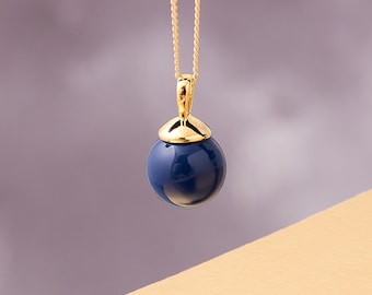 Lapis blue ball pendant and drop earring set in gold