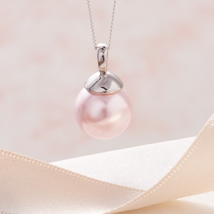 Large pale pink pearl pendant necklace on sterling silver curb chain, gift for bridesmaid, bridal necklace, blush pink wedding jewellery