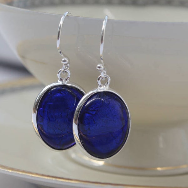 Cobalt Blue Earrings - Murano Glass Earrings, Blue Dangle Earrings, Blue Drop Earrings, Anniversary Gift, Birthday gift for Her, 40th gift