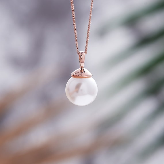 Pearl Pendant Necklace in Rose Gold Vermeil, Modern Pearl Pendant, Single Pearl  Pendant, Round Pearl Pendant, White Pearl Pendant - Etsy