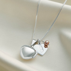 Collar con medallón de corazón de plata con piedra de nacimiento y dije de inicial, medallón de imagen, medallón de foto, regalo de San Valentín, regalo de cumpleaños número 18