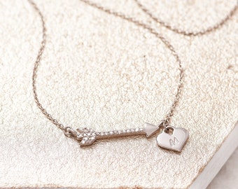 Diamond Necklace, Arrow Necklace, Tiny Diamond, Pave Diamond Necklace, Delicate Necklace, 21st Birthday Gift, Real Diamonds, Arrow and Heart