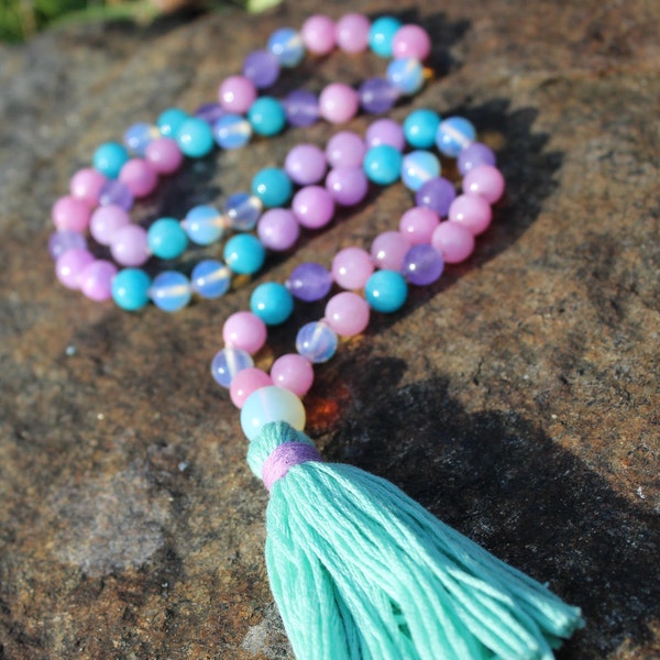 Unicorn Magic Children's Mala- Pink Jade, Purple Mountain Jade, Opal, Blue Jade, Children's Malas, Meditation, Zen, Yoga, Yoga Jewelry